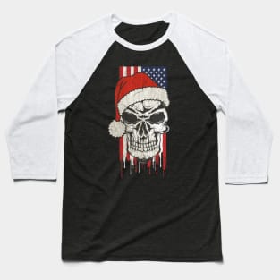 Santa Claus Skull - Stars And Stripes USA Flag Baseball T-Shirt